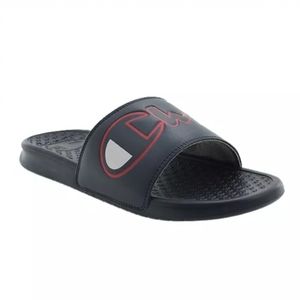 Champion Super Slide Split Script Logo Black Red Flip Flops